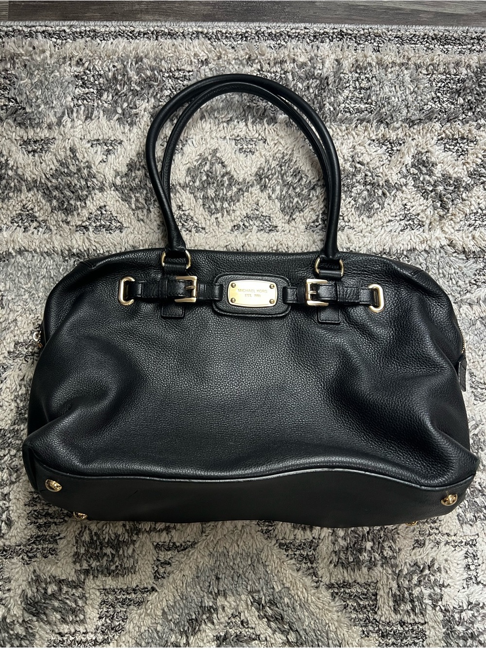 Michael Kors Black Pebbled Leather Tote with Gold Hardware